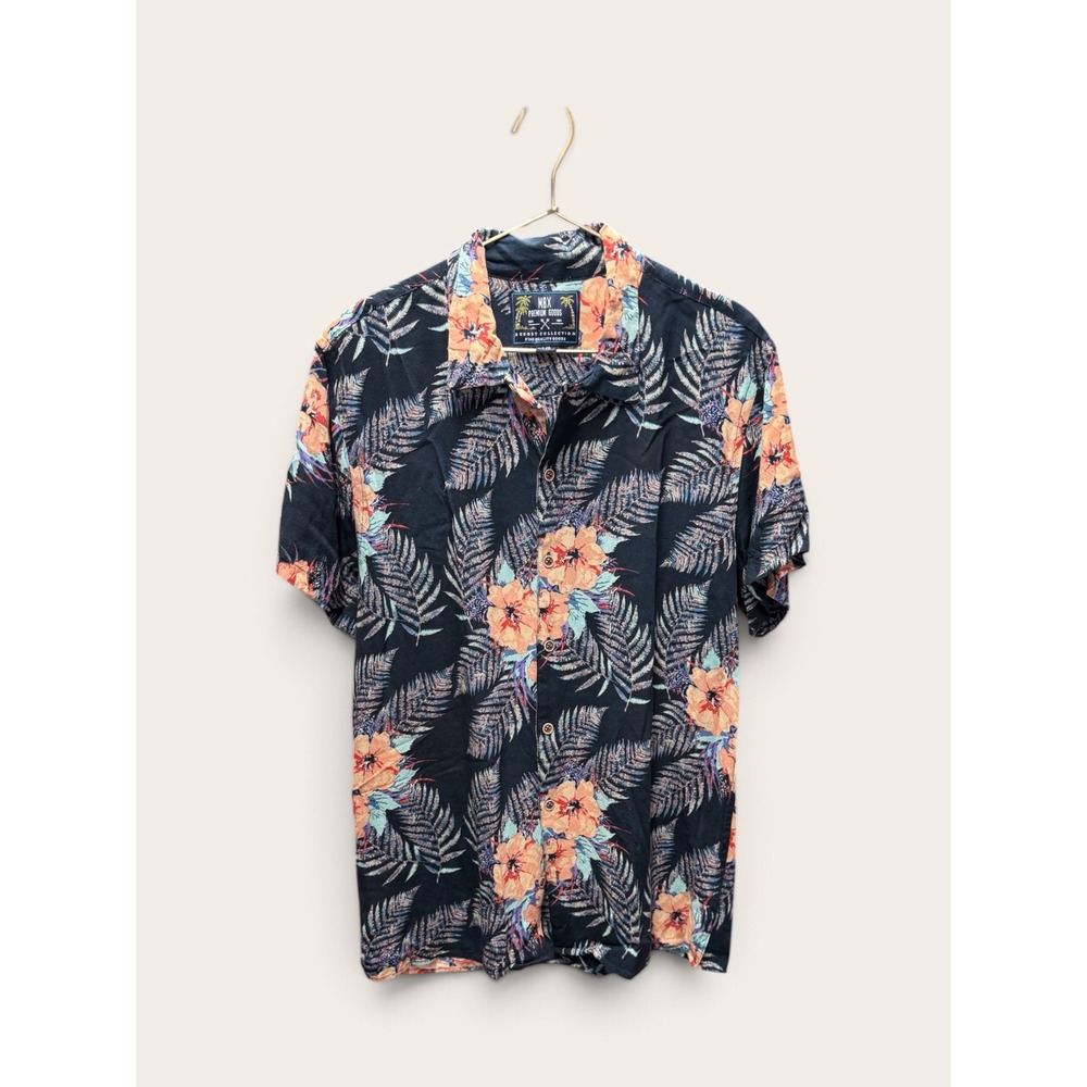 MBX Premium Goods Resort Collection Navy Floral Viscose Button Down Shirt Mens L